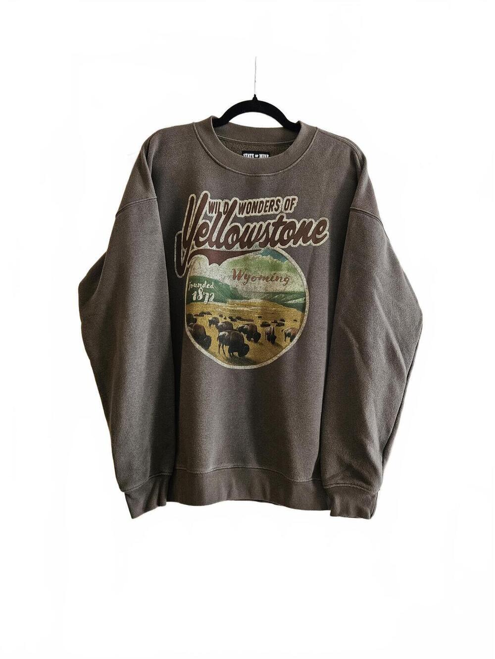 State of Mine "Destination" Yellowstone Fleece Crewneck Sweatshirt- Size Medium